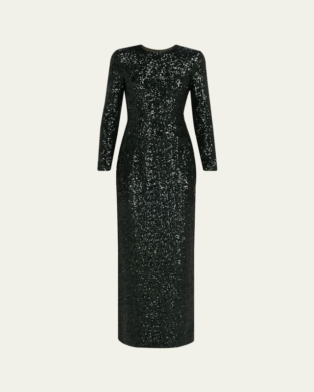 Stretch Sequined Long-Sleeve Gown